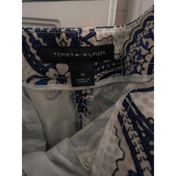 Tommy Hilfiger Women’s White Blue Paisley Cotton Pants Size 4 Straight Leg - Picture 2 of 3